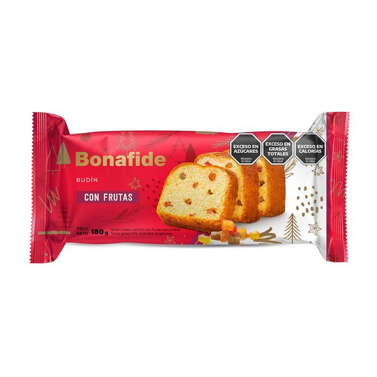 Budín Bonafide de vainilla con frutas x 180g.