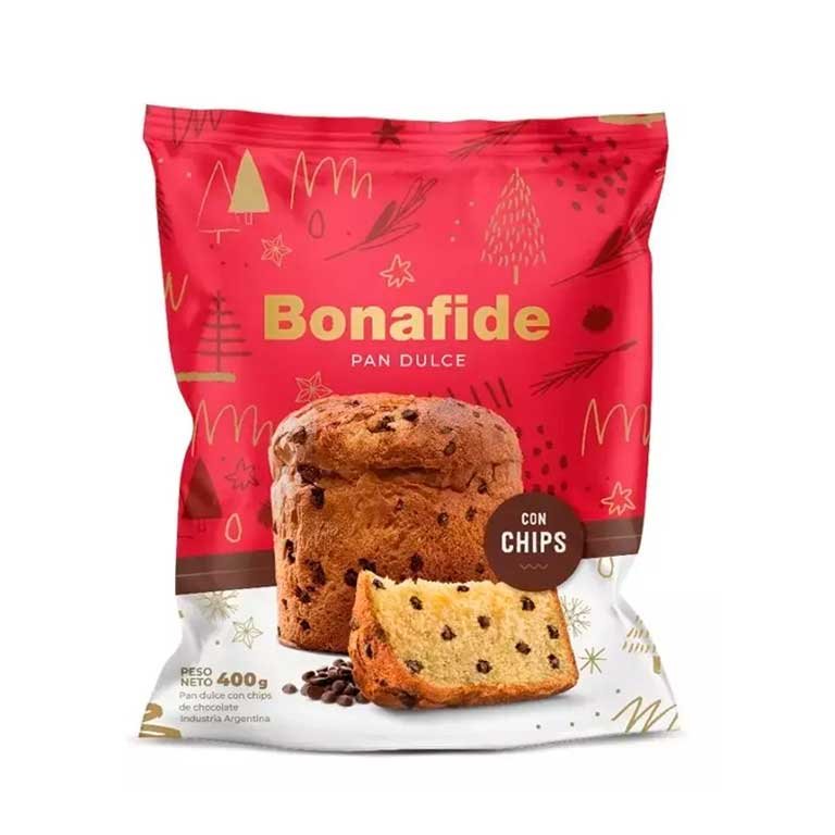 Pan dulce Bonafide con chips de chocolate x 400g.