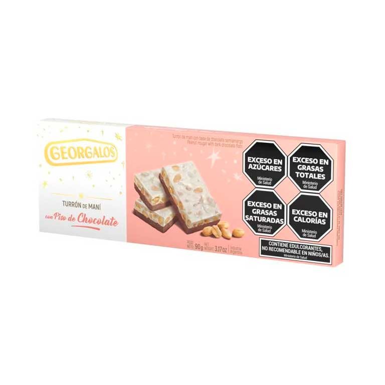 Turrón semi blando Georgalos, maní con piso de chocolate x 90g.