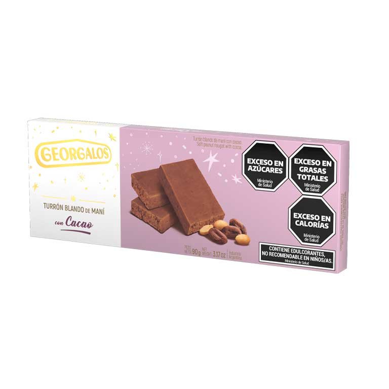 Turrón semi blando Georgalos, maní con cacao 90g.