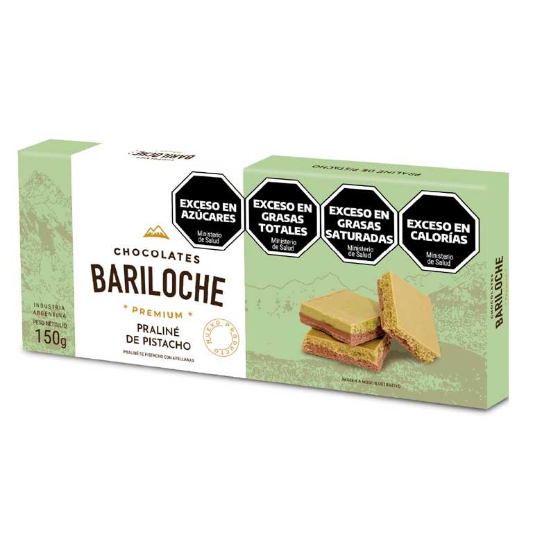 Chocolate Bariloche tipo praliné de pistacho x 180g.