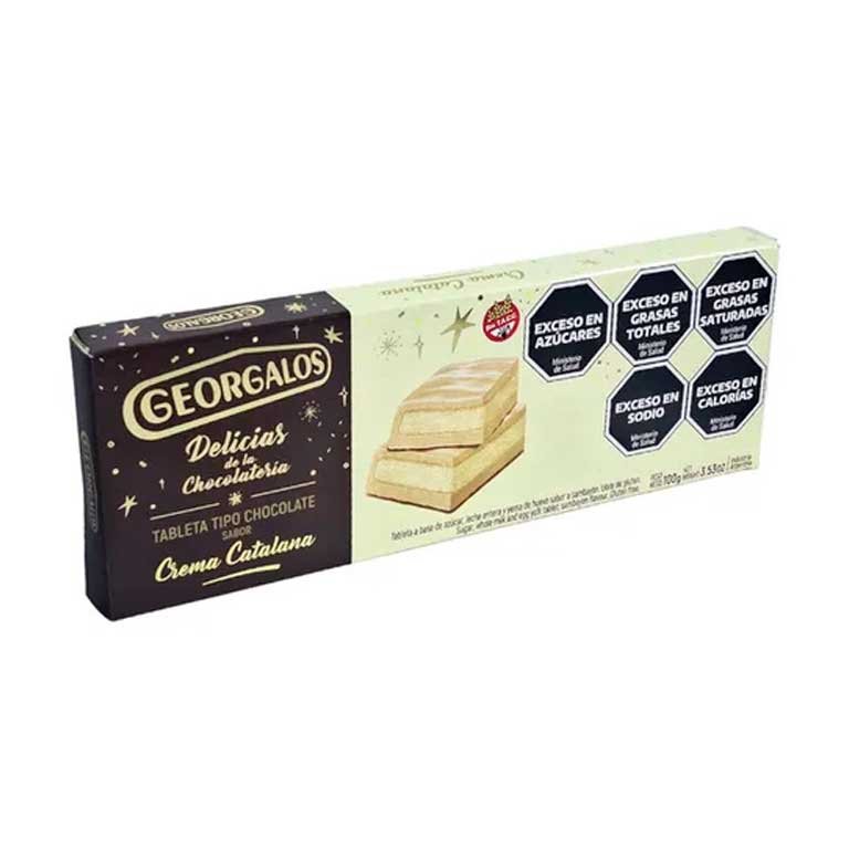 Chocolate Georgalos, tableta de chocolate blanco con crema catalana x 100g. Sin gluten.