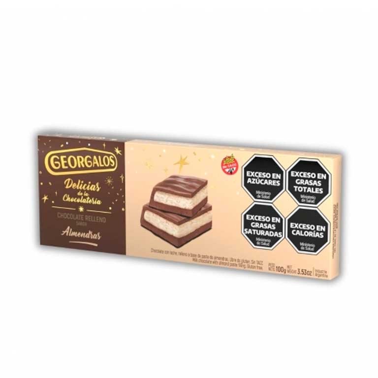 Chocolate Georgalos, tableta de chocolate con relleno de pasta de almendra x 100g. Sin gluten.